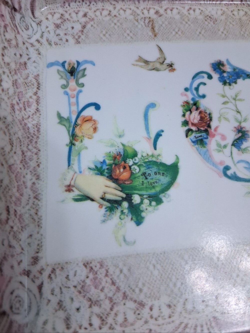 Vintage Style Victorian / Edwardian LOVE Trinket Dish Jewelry Tray - Picture 4 of 14
